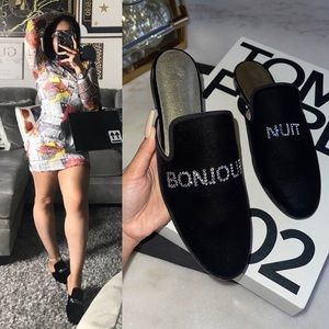 Giuseppe Zanotti Crystal Bonjour Nuit Velvet Mule in Black